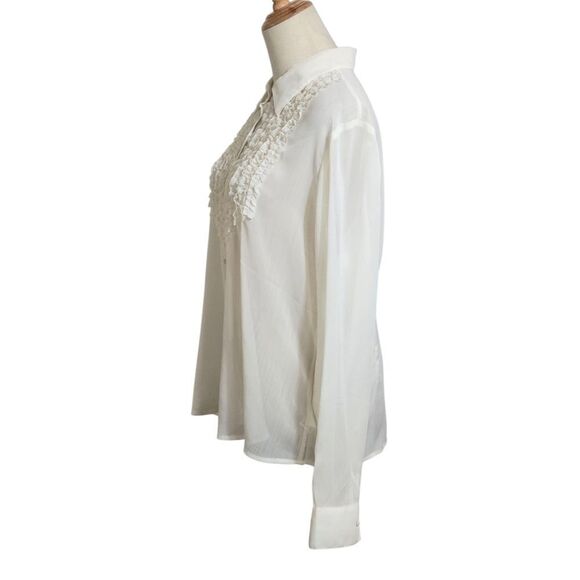 Boston Design Studio Cream Sheer Ruffled  Blouse Button Down Top Plus Size - Picture 5 of 6
